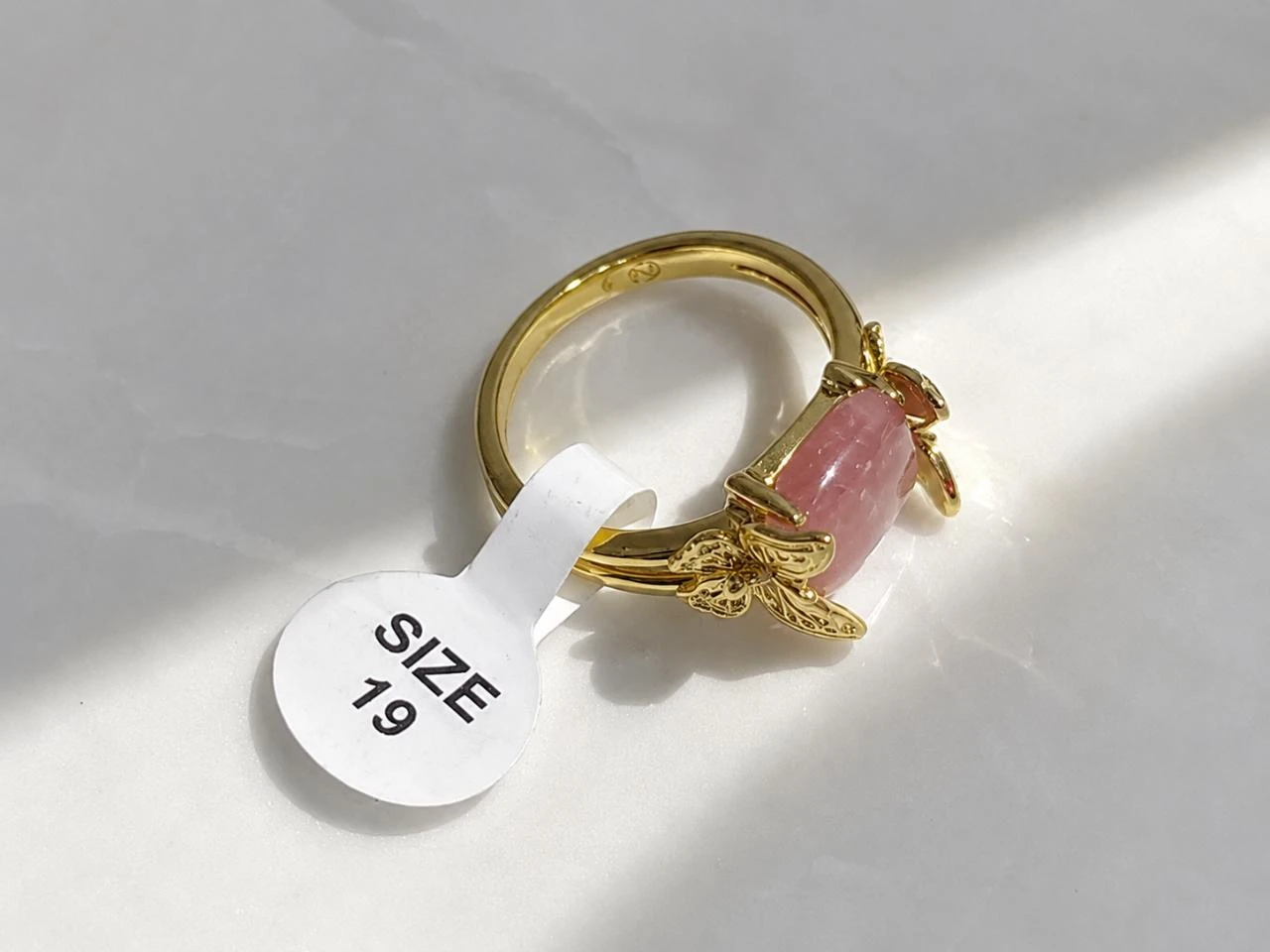 Bague Dorée avec Quartz Fraise Naturel et Papillons (Taille 19) 💍 – photo 2
